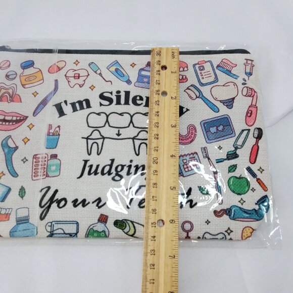 Dental-Themed Cosmetic Bag Canvas Zipper Pouch "Im Silently Judging Your Teeth" - Picture 4 of 5
